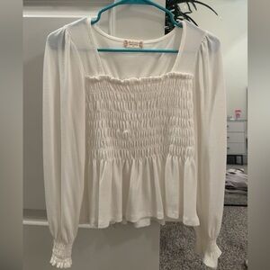 Altar'd State White Smocked Crew Neck Sweater